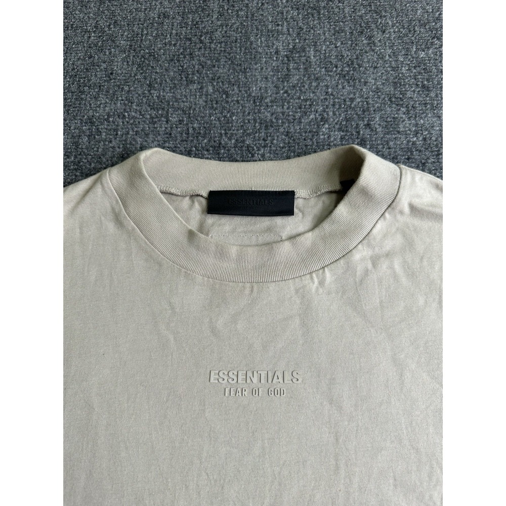Mens Fear of God Essentials Logo T Shirt Beige Oversized, Size XL - Picture 2 of 8